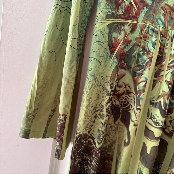 One World Mossy Vintage Green Sublimation Crease Print Dress Women’s Size Medium - Picture 11 of 15